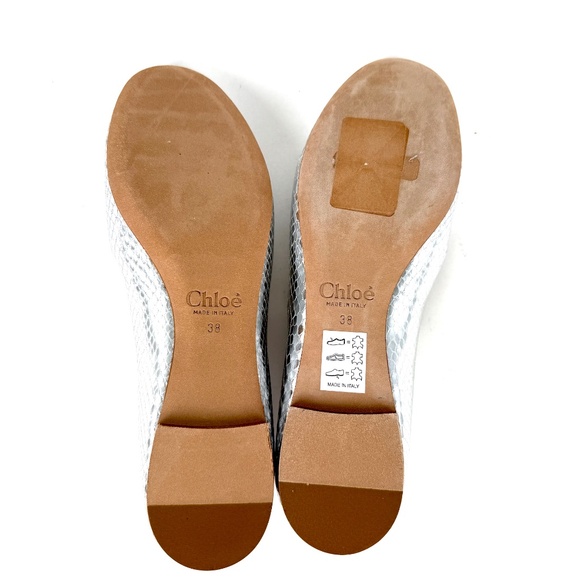CHLOE Lauren Scalloped Ballet Silver Leather Flat Shoes 38, 7.5 - Picture 11 of 12